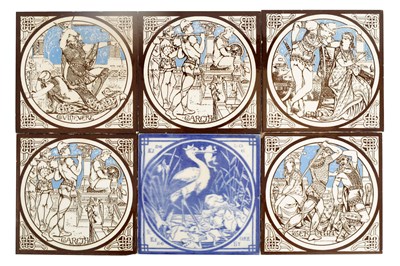 Lot 234 - A SET OF 5 19TH CENTURY MINTON TILES decorated...