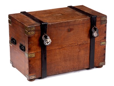 Lot 762 - A 19TH CENTURY OAK STRONG BOX of dovetail...