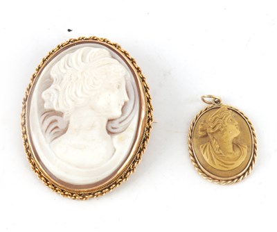 Lot 341 - TWO LADIES GOLD FRAMED CAMEOS with finely...