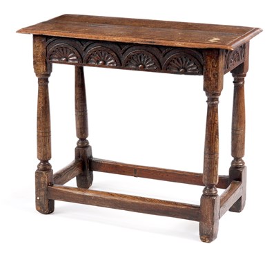 Lot 787 - AN 18TH CENTURY JOINED OAK SIDE TABLE OF SMALL...