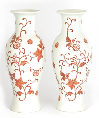 Lot 402 - A PAIR OF CHINESE WHITE AND IRON RED VASES of...