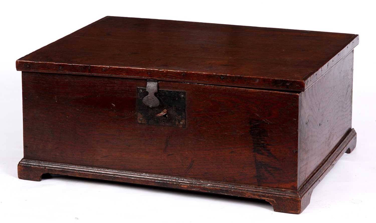 Lot 788 AN 18TH CENTURY OAK DESK BOX with iron lock