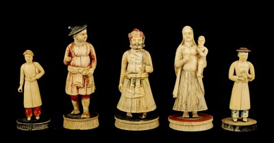 Lot 424 - FIVE 19TH CENTURY INDIAN IVORY CHESS PIECES...