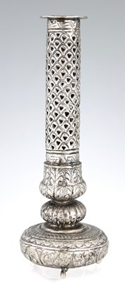 Lot 431 - A 19TH CENTURY EASTERN SILVER PIERCED VASE...