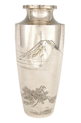 Lot 432 - A LARGE JAPANESE MEIJI PERIOD SILVER VASE...