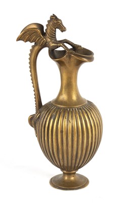 Lot 458 - A 19TH CENTURY CHINESE BRONZE EWER with dragon-...