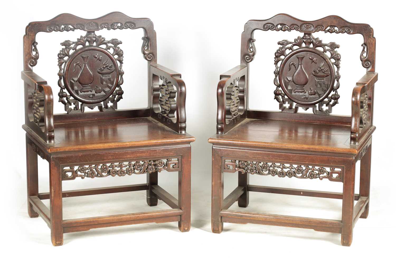 Lot 481 - A PAIR OF 19TH CENTURY CHINESE CARVED HARDWOOD...