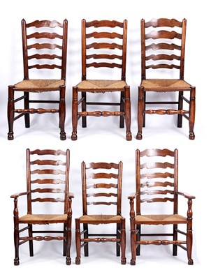 Lot 803 - A SET OF SIX 19TH CENTURY ELM LADDER BACK...