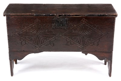 Lot 809 - A LATE 17TH CENTURY OAK SIX PLANK COFFER...