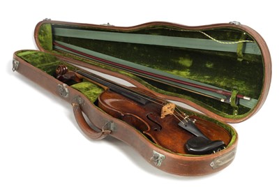 Lot 567 - AN ANTIQUE VIOLIN bearing old torn label,...