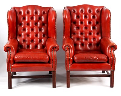 Lot 814 - A PAIR OF 19TH CENTURY STYLE RED LEATHER...