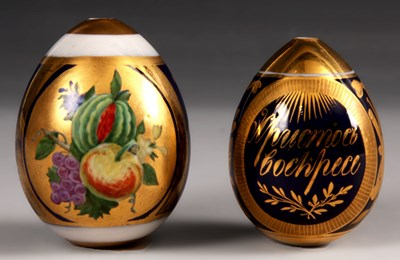 Lot 65 - Two Russian Porcelain EASTER EGGS with pierced...