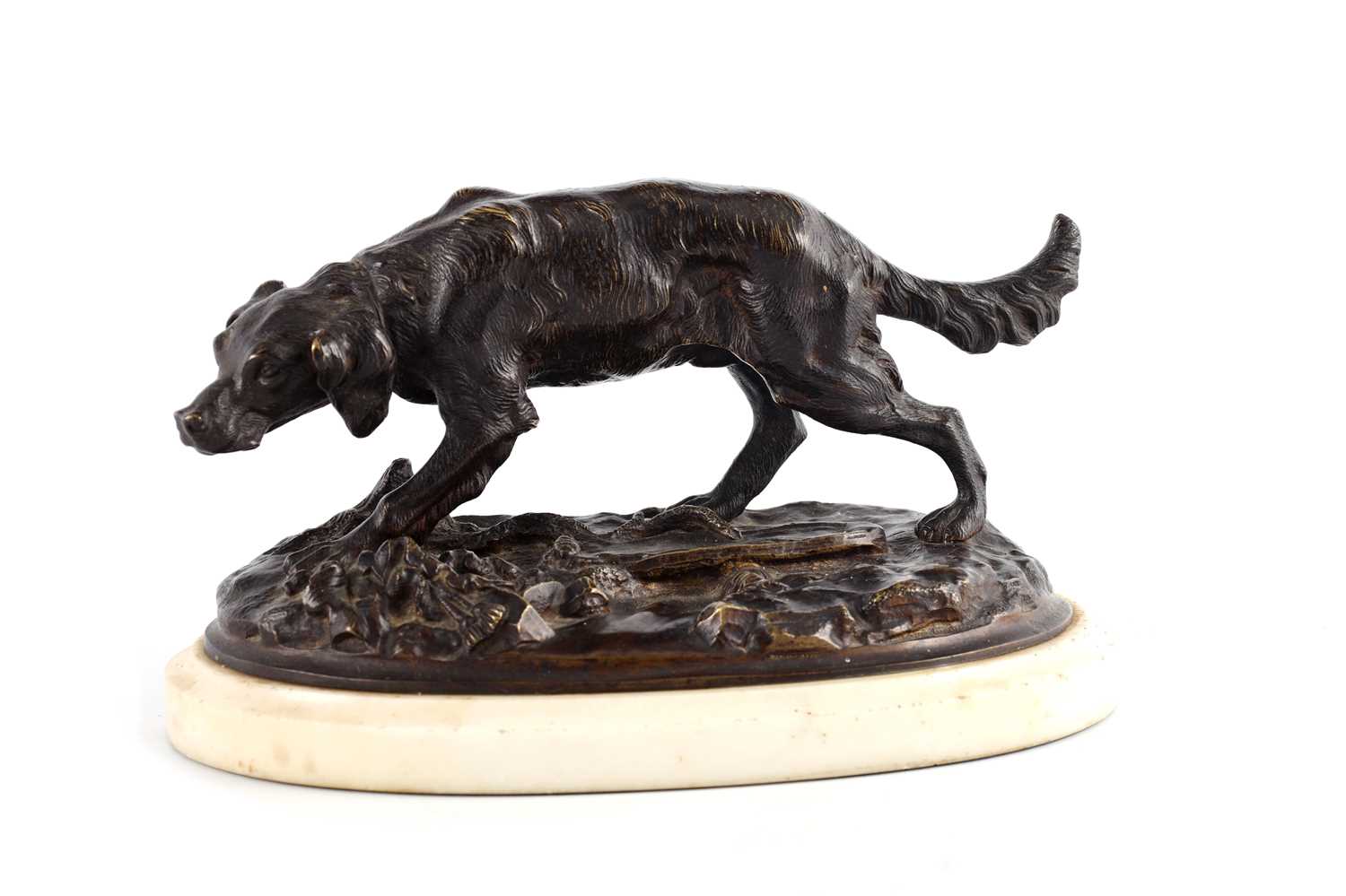 Lot 621 - A LATE 19TH CENTURY PATINATED BRONZE DOG...