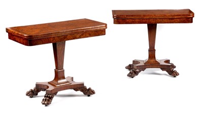 Lot 825 - A PAIR OF LATE REGENCY POLLARD OAK CARD TABLES...