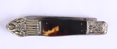 Lot 395 - A LARGE SILVER AND TORTOISESHELL FOLDING...