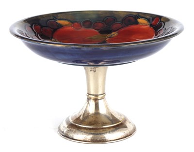 Lot 75 - A 1930S/40S MOORCROFT TAZZA WITH SILVER PLATED...