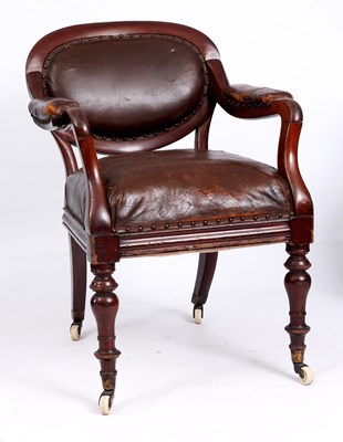 Lot 845 - A 19TH CENTURY IRISH CAMPAIGNE ARMCHAIR with...