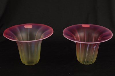 Lot 8 - A PAIR OF LATE 19TH CENTURY VASELINE CRANBERRY...