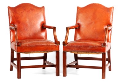 Lot 890 - A PAIR OF 18TH CENTURY STYLE TAN LEATHERED...