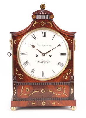 Lot 825 - GEORGE TRENDELL, MAIDENHEAD  A REGENCY BRASS INLAID MAHOGANY BRACKET CLOCK