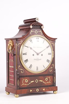 Lot 825 - GEORGE TRENDELL, MAIDENHEAD  A REGENCY BRASS INLAID MAHOGANY BRACKET CLOCK