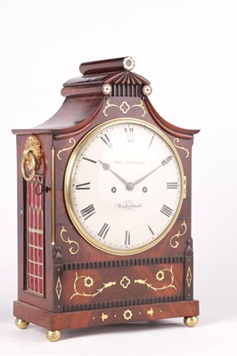 Lot 825 - GEORGE TRENDELL, MAIDENHEAD  A REGENCY BRASS INLAID MAHOGANY BRACKET CLOCK