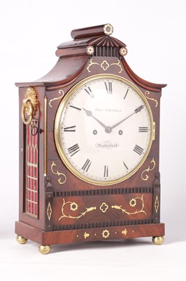 Lot 825 - GEORGE TRENDELL, MAIDENHEAD  A REGENCY BRASS INLAID MAHOGANY BRACKET CLOCK