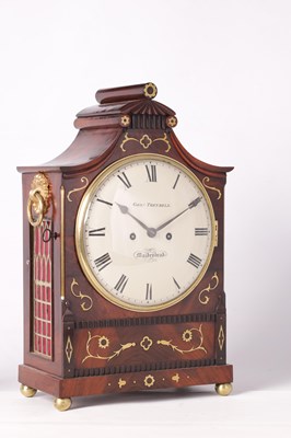 Lot 825 - GEORGE TRENDELL, MAIDENHEAD  A REGENCY BRASS INLAID MAHOGANY BRACKET CLOCK