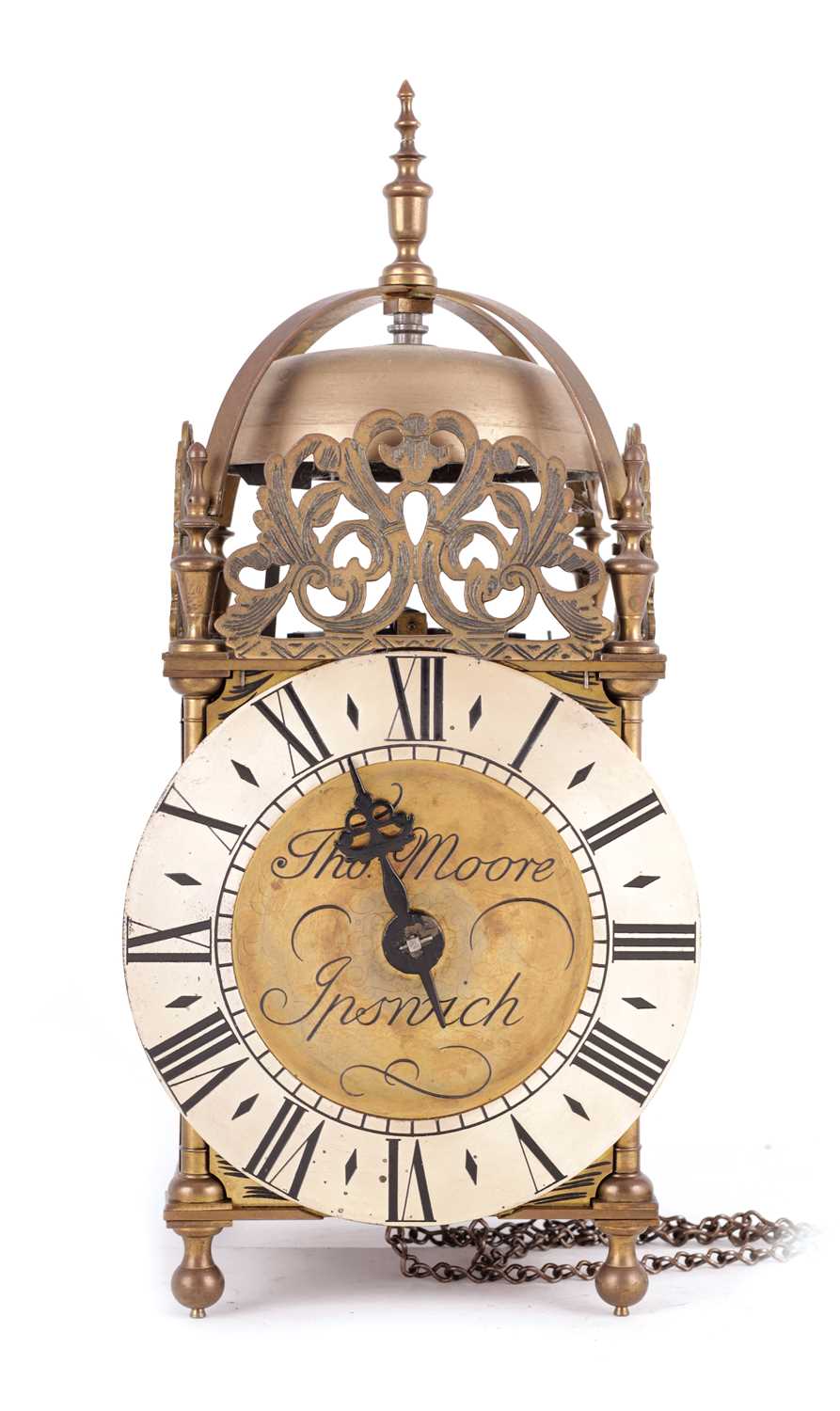 Lot 547 - THOMAS MOORE, IPSWICH  A 20TH CENTURY BRASS LANTERN CLOCK