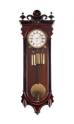 Lot 894 - A 19TH CENTURY TRIPLE WEIGHT QUARTER CHIMING VIENNA WALL CLOCK