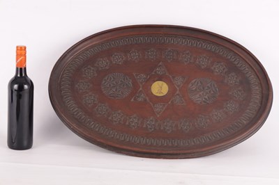Lot 149 - A 19TH CENTURY ANGLO INDIAN CARVED HARDWOOD OVAL TRAY