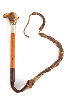 Lot 385 - A UNUSUAL 19TH CENTURY WHISTLE HEAD RIDING CROP