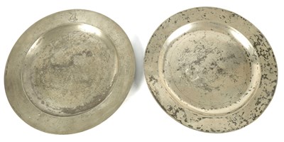 Lot 618 - TWO 18TH CENTURY PEWTER CHARGERS