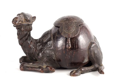 Lot 528 - AN UNUSUAL 19TH CENTURY BRONZE AND COCONUT INKWELL FORMED AS CAMEL