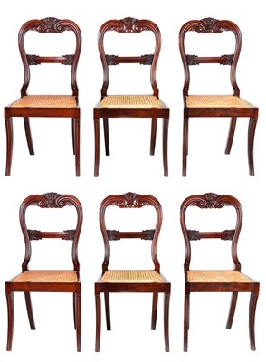 Lot 1077 - A SET OF SIX REGENCY SABRE LEG BERGERE DINING CHAIRS IN THE MANNER OF GILLOWS