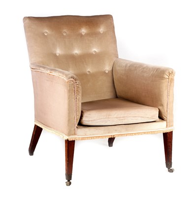 Lot 1091 - A GEORGIAN MAHOGANY UPHOLSTERED ARMCHAIR