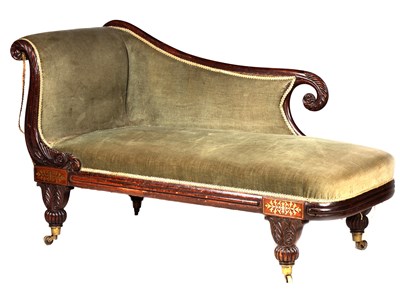 Lot 1048 - A REGENCY ROSEWOOD AND BRASS INLAID DAY BED/CHAISE LONGUE