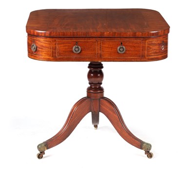 Lot 1044 - AN UNUSUAL LATE GEORGIAN BOXWOOD STRUNG FIGURED MAHOGANY DRUM TABLE