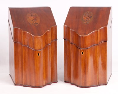 Lot 674 - A PAIR OF GEOTGE III INLAID MAHOGANY KNIFE BOXES