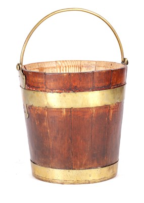 Lot 1141 - A GEORGE III BRASS BOUND PITCH PINE OYSTER BUCKET