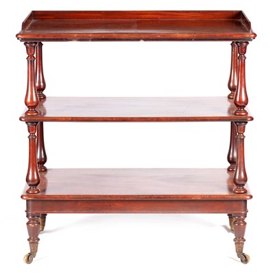 Lot 1079 - A 19TH CENTURY MAHOGANY THREE TIER DUMB WAITER