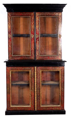 Lot 1024 - A 19TH CENTURY EBONISED TORTOISESHELL AND BOULLE INLAID BOOKCASE