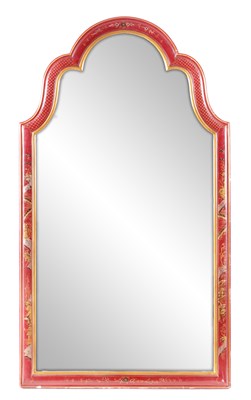 Lot 1096 - A 20TH CENTURY QUEEN ANNE STYLE LACQUERED HANGING MIRROR