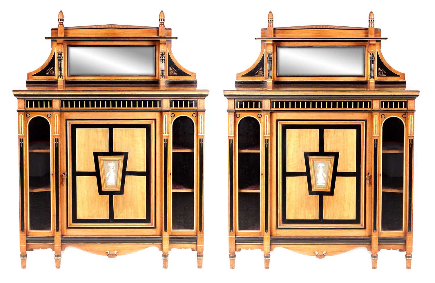 Lot 1000 - LAMB, MANCHESTER  A PAIR OF LATE 19TH CENTURY AESTHETIC EBONISED AND GILT FIGURED WALNUT SIDE CABINETS