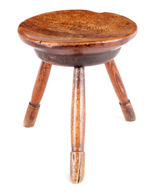 Lot 1144 - AN EARLY 18TH CENTURY ELM AND ASH STOOL