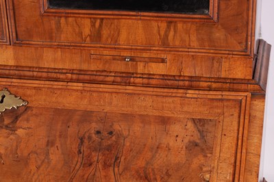 Lot 1001 - A WILLIAM AND MARY HERRING-BANDED AND FIGURED WALNUT BUREAU BOOKCASE