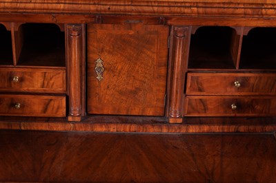 Lot 1001 - A WILLIAM AND MARY HERRING-BANDED AND FIGURED WALNUT BUREAU BOOKCASE