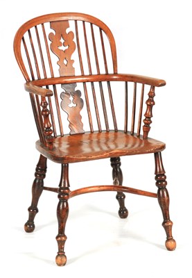 Lot 958 - A 19TH CENTURY NOTTINGHAMSHIRE ASH AND FRUITWOOD WINDSOR ARMCHAIR