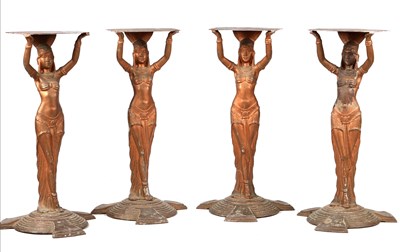 Lot 956 - A SET OF FOUR ART DECO PAINTED CAST IRON TABLE BASES