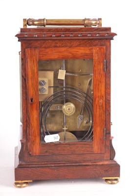 Lot 876 - DESBOIS, 10 BROWNLOW ST. LONDON  A SMALL MID 19TH CENTURY ROSEWOOD DOUBLE FUSEE LIBRARY MANTEL CLOCK